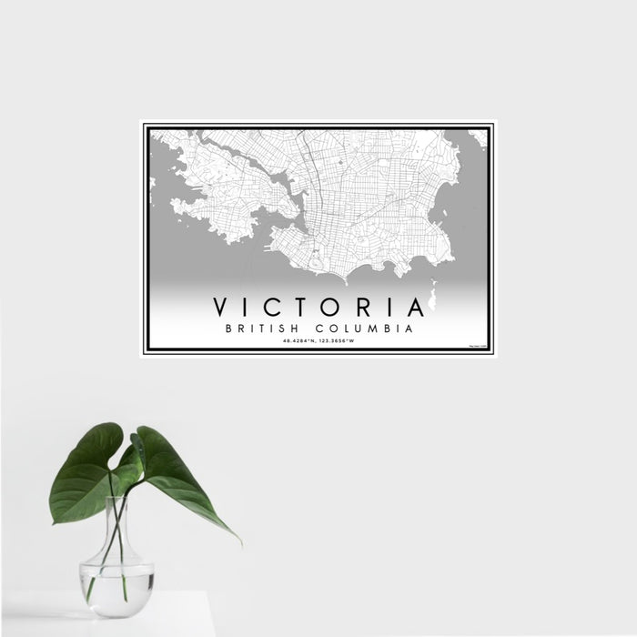 16x24 Victoria British Columbia Map Print Landscape Orientation in Classic Style With Tropical Plant Leaves in Water