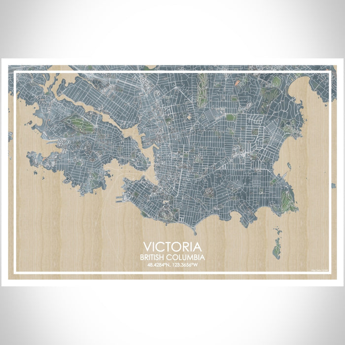 Victoria British Columbia Map Print Landscape Orientation in Afternoon Style With Shaded Background