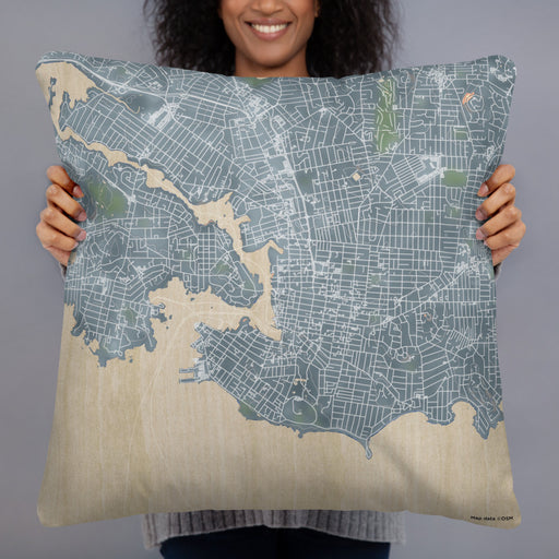 Person holding 22x22 Custom Victoria British Columbia Map Throw Pillow in Afternoon
