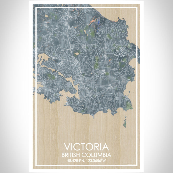 Victoria British Columbia Map Print Portrait Orientation in Afternoon Style With Shaded Background