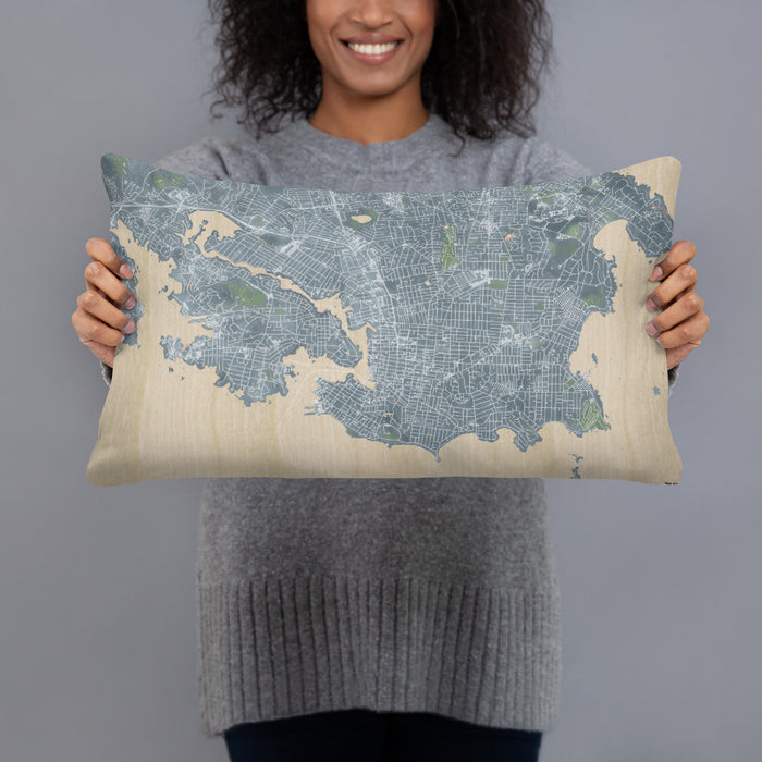 Person holding 20x12 Custom Victoria British Columbia Map Throw Pillow in Afternoon