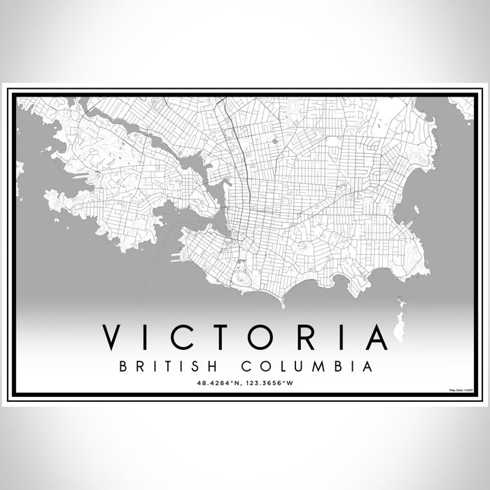 Victoria British Columbia Map Print Landscape Orientation in Classic Style With Shaded Background