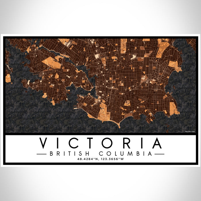 Victoria British Columbia Map Print Landscape Orientation in Ember Style With Shaded Background