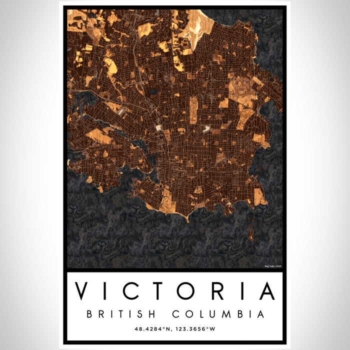 Victoria British Columbia Map Print Portrait Orientation in Ember Style With Shaded Background