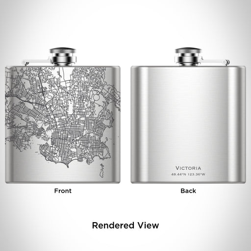 Rendered View of Victoria British Columbia Map Engraving on 6oz Stainless Steel Flask