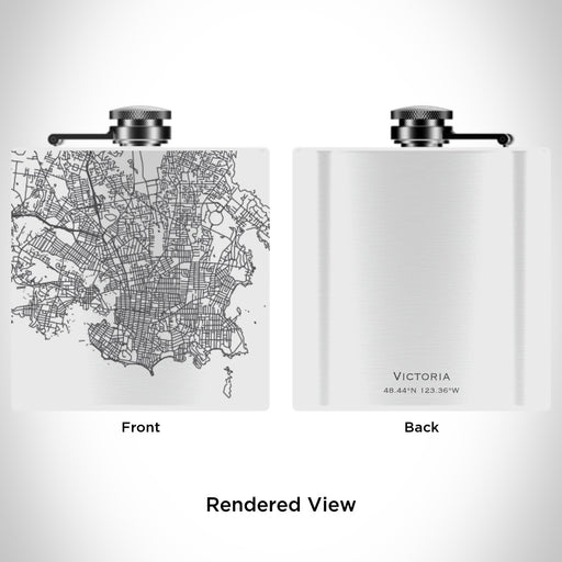 Rendered View of Victoria British Columbia Map Engraving on 6oz Stainless Steel Flask in White