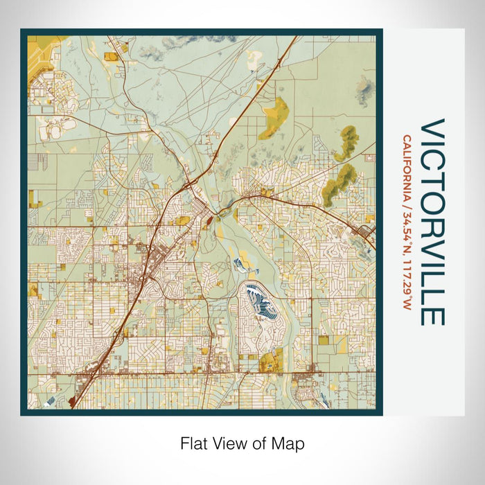 Rendered View of Victorville California Map on 17oz Stainless Steel Insulated Tumbler in Woodblock Map Style