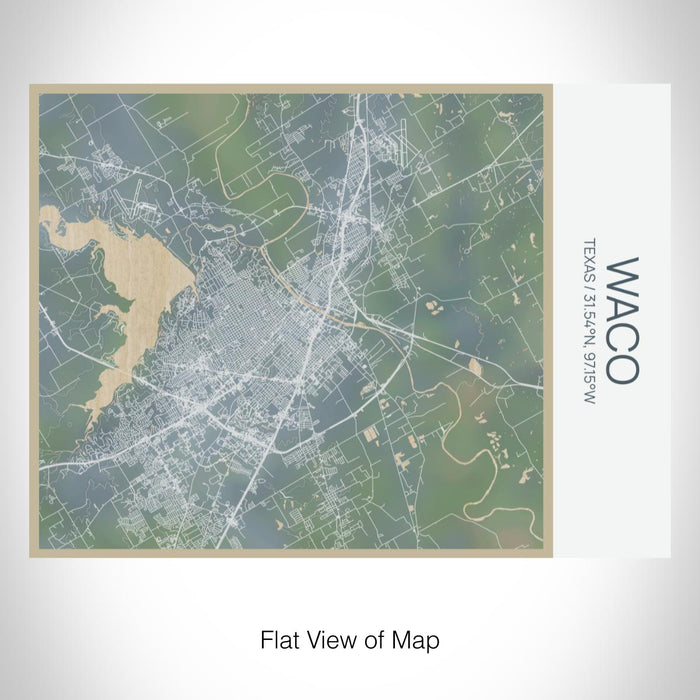 Rendered View of Waco Texas Map on 20oz Stainless Steel Insulated Bottle with Bamboo Top with printed afternoon style map