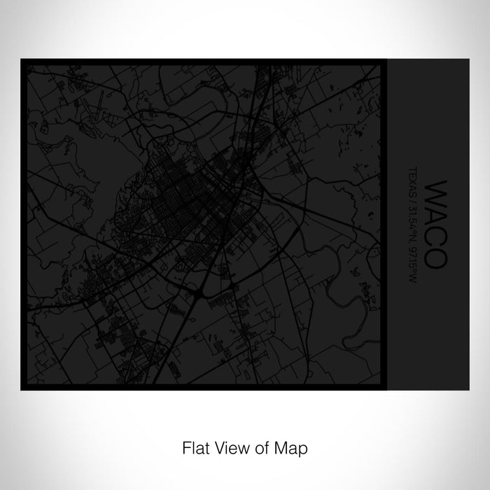 Rendered View of Waco Texas Map on 20oz Stainless Steel Insulated Bottle with Bamboo Top in Matte Black with printed Tactile Lines Map in Black