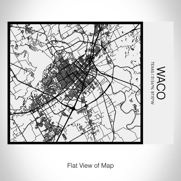 Rendered View of Waco Texas Map on 20oz Stainless Steel Insulated Bottle with Bamboo Top in Matte White with printed Tactile Lines Map in Black