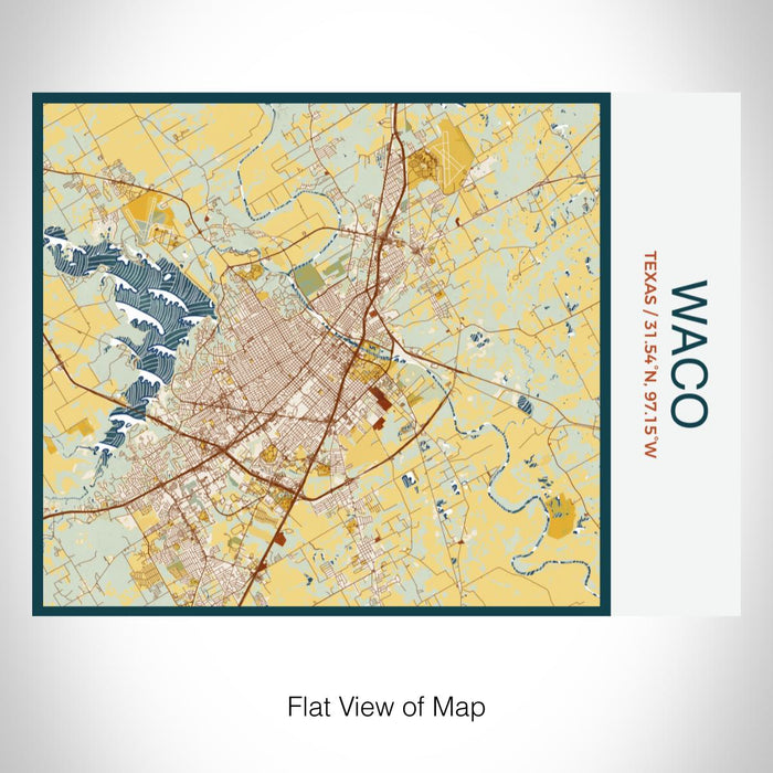Rendered View of Waco Texas Map on 20oz Stainless Steel Insulated Bottle with Bamboo Top with printed woodblock style map
