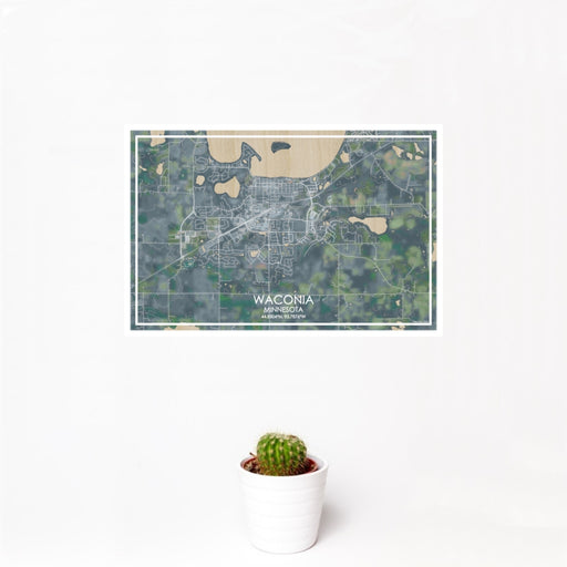 12x18 Waconia Minnesota Map Print Landscape Orientation in Afternoon Style With Small Cactus Plant in White Planter