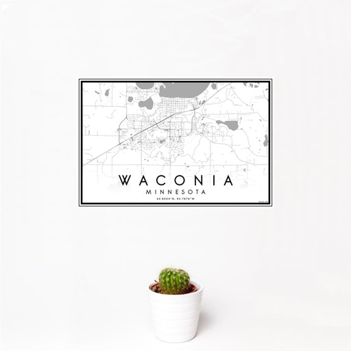 12x18 Waconia Minnesota Map Print Landscape Orientation in Classic Style With Small Cactus Plant in White Planter