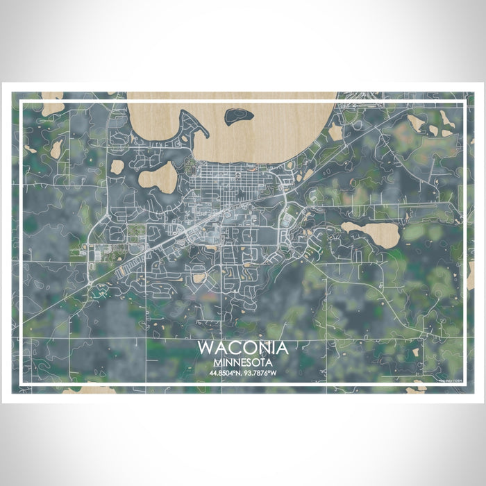 Waconia Minnesota Map Print Landscape Orientation in Afternoon Style With Shaded Background