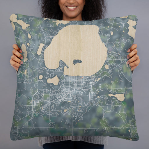 Person holding 22x22 Custom Waconia Minnesota Map Throw Pillow in Afternoon