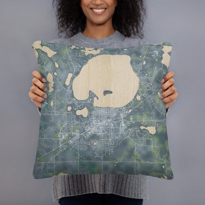Person holding 18x18 Custom Waconia Minnesota Map Throw Pillow in Afternoon