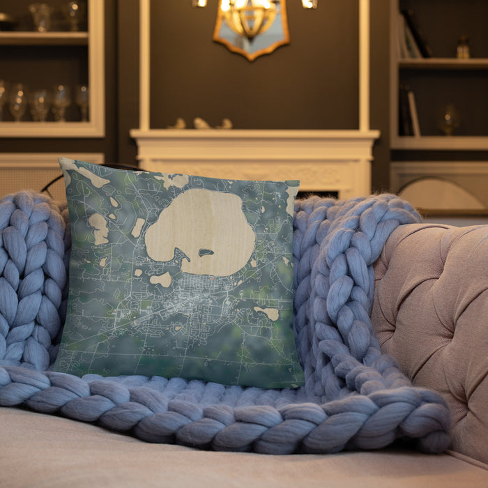 Custom Waconia Minnesota Map Throw Pillow in Afternoon on Cream Colored Couch