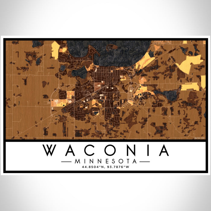 Waconia Minnesota Map Print Landscape Orientation in Ember Style With Shaded Background