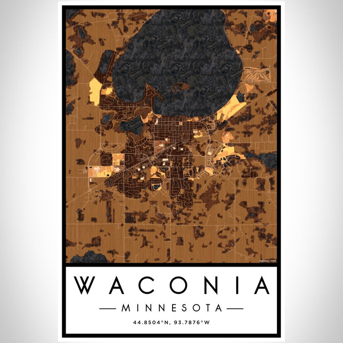 Waconia Minnesota Map Print Portrait Orientation in Ember Style With Shaded Background
