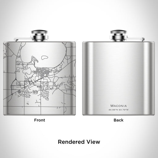 Rendered View of Waconia Minnesota Map Engraving on 6oz Stainless Steel Flask
