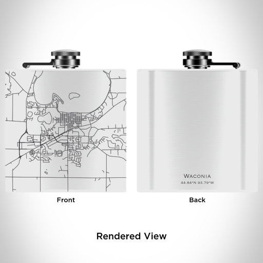 Rendered View of Waconia Minnesota Map Engraving on 6oz Stainless Steel Flask in White