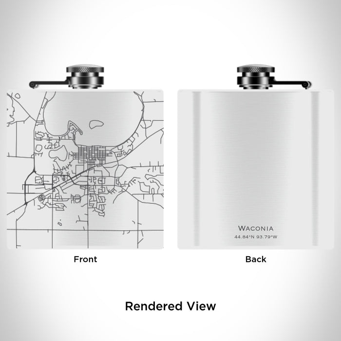 Rendered View of Waconia Minnesota Map Engraving on 6oz Stainless Steel Flask in White