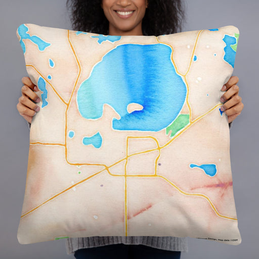 Person holding 22x22 Custom Waconia Minnesota Map Throw Pillow in Watercolor