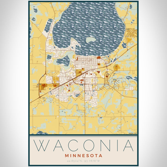 Waconia Minnesota Map Print Portrait Orientation in Woodblock Style With Shaded Background