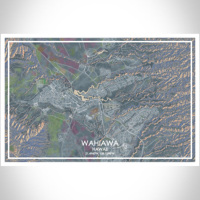 Wahiawa Hawaii Map Print Landscape Orientation in Afternoon Style With Shaded Background