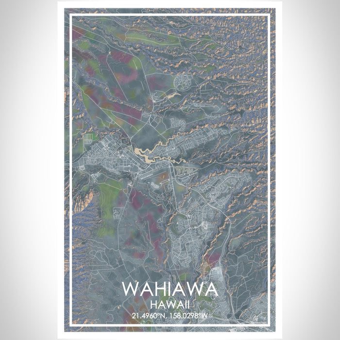 Wahiawa Hawaii Map Print Portrait Orientation in Afternoon Style With Shaded Background