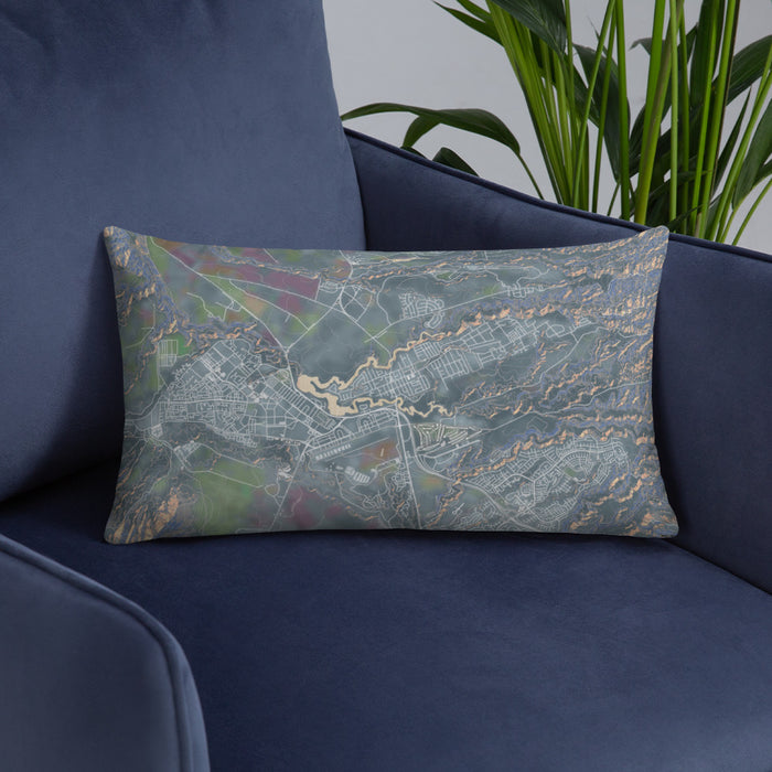Custom Wahiawa Hawaii Map Throw Pillow in Afternoon on Blue Colored Chair