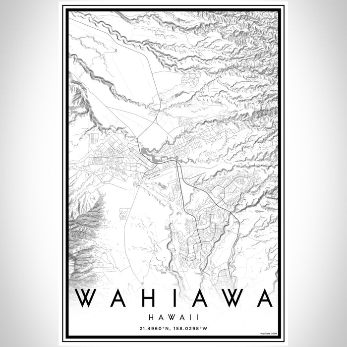 Wahiawa Hawaii Map Print Portrait Orientation in Classic Style With Shaded Background