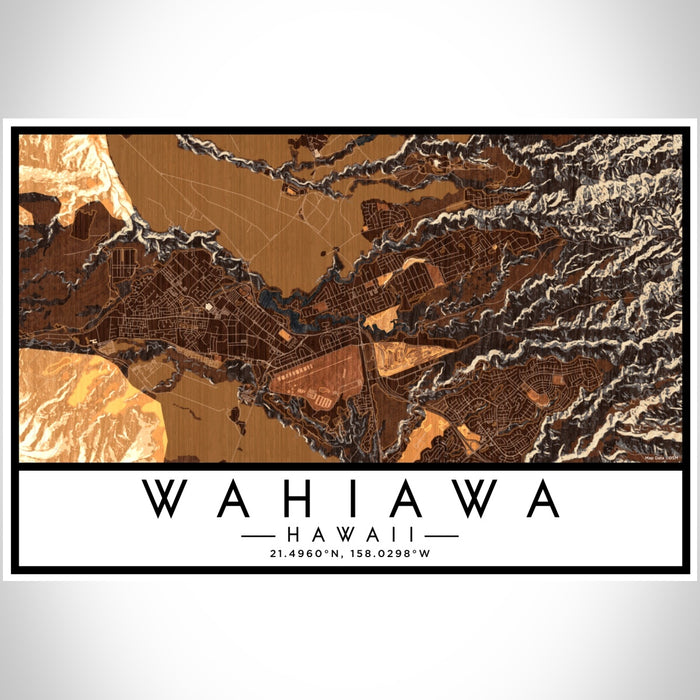 Wahiawa Hawaii Map Print Landscape Orientation in Ember Style With Shaded Background