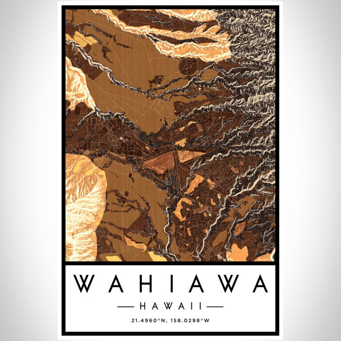 Wahiawa Hawaii Map Print Portrait Orientation in Ember Style With Shaded Background