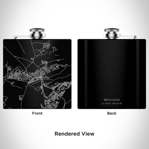 Rendered View of Wahiawa Hawaii Map Engraving on 6oz Stainless Steel Flask in Black