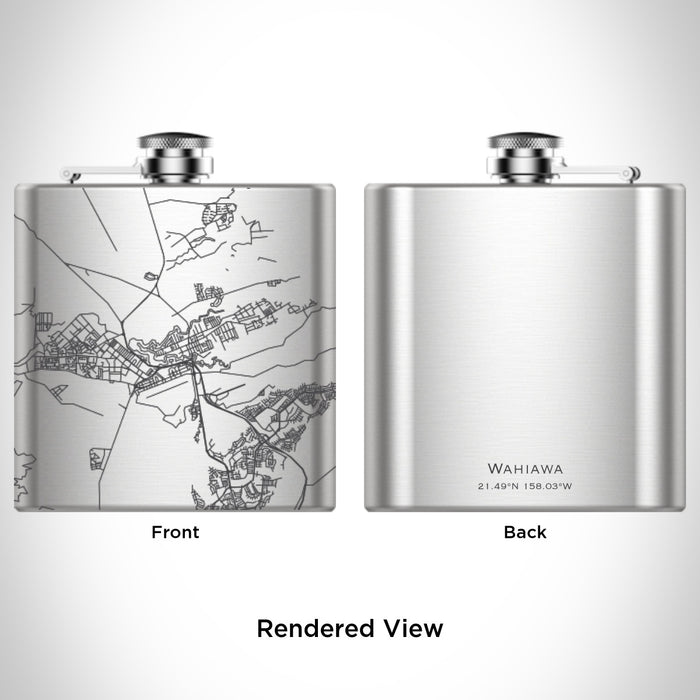 Rendered View of Wahiawa Hawaii Map Engraving on 6oz Stainless Steel Flask