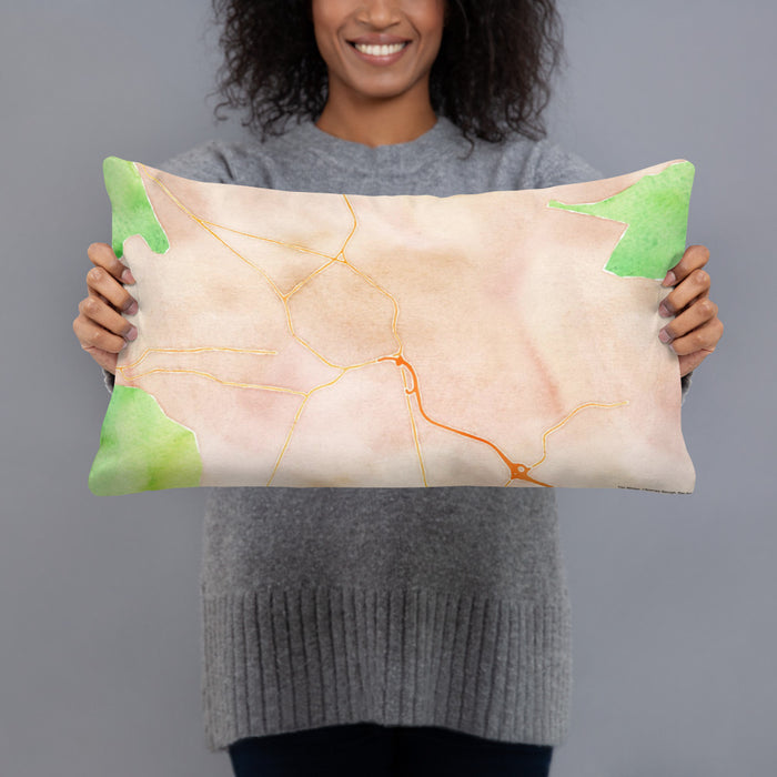 Person holding 20x12 Custom Wahiawa Hawaii Map Throw Pillow in Watercolor