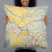 Person holding 22x22 Custom Wahiawa Hawaii Map Throw Pillow in Woodblock