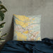 Custom Wahiawa Hawaii Map Throw Pillow in Woodblock on Bedding Against Wall