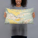 Person holding 20x12 Custom Wahiawa Hawaii Map Throw Pillow in Woodblock