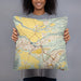 Person holding 18x18 Custom Wahiawa Hawaii Map Throw Pillow in Woodblock