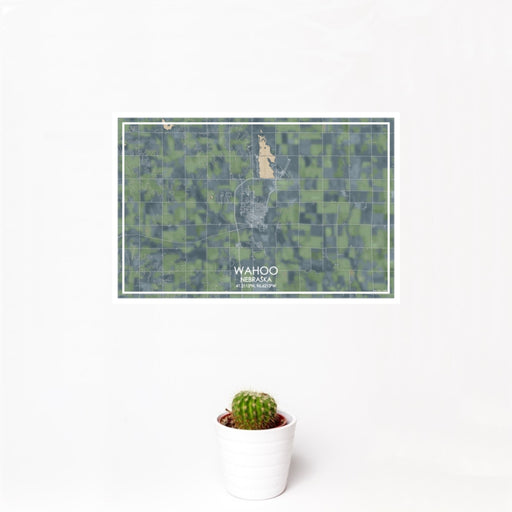 12x18 Wahoo Nebraska Map Print Landscape Orientation in Afternoon Style With Small Cactus Plant in White Planter