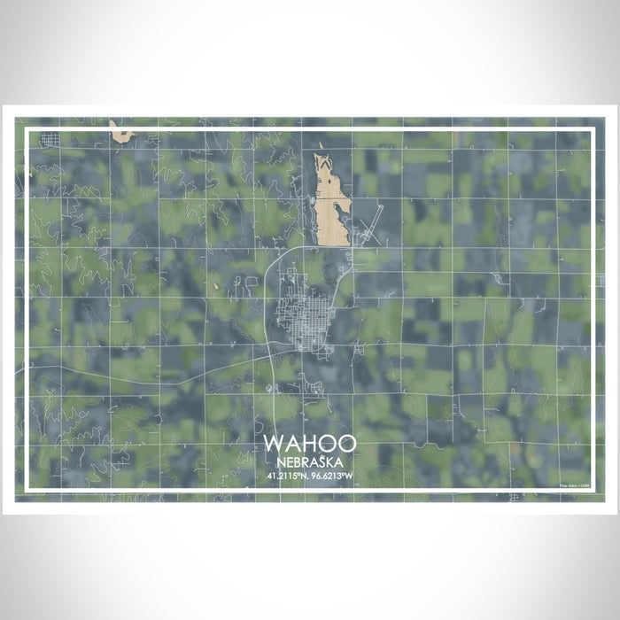 Wahoo Nebraska Map Print Landscape Orientation in Afternoon Style With Shaded Background