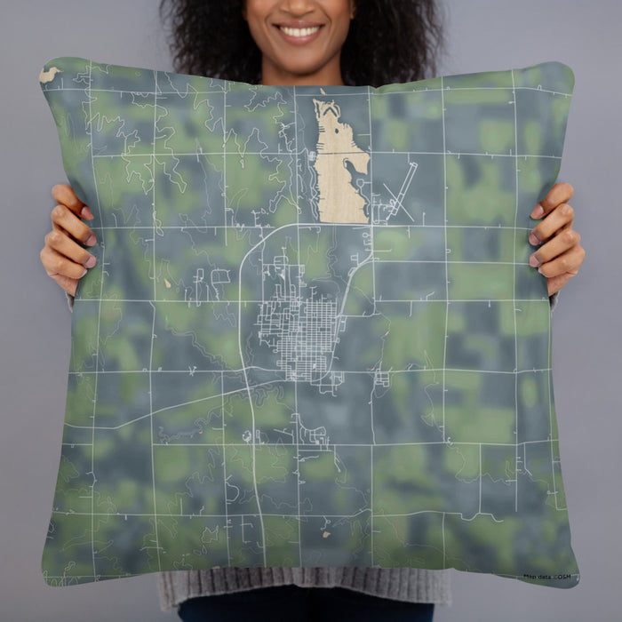 Person holding 22x22 Custom Wahoo Nebraska Map Throw Pillow in Afternoon