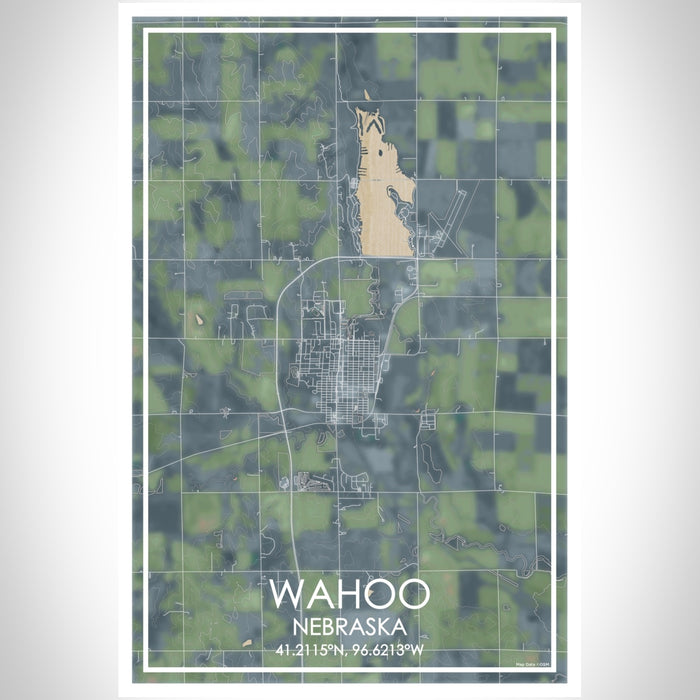 Wahoo Nebraska Map Print Portrait Orientation in Afternoon Style With Shaded Background