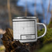 Right View Custom Wahoo Nebraska Map Enamel Mug in Classic on Grass With Trees in Background