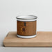 Front View Custom Wahoo Nebraska Map Enamel Mug in Ember on Cutting Board