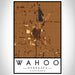 Wahoo Nebraska Map Print Portrait Orientation in Ember Style With Shaded Background