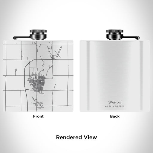 Rendered View of Wahoo Nebraska Map Engraving on 6oz Stainless Steel Flask in White