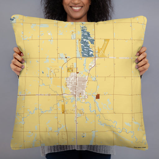Person holding 22x22 Custom Wahoo Nebraska Map Throw Pillow in Woodblock